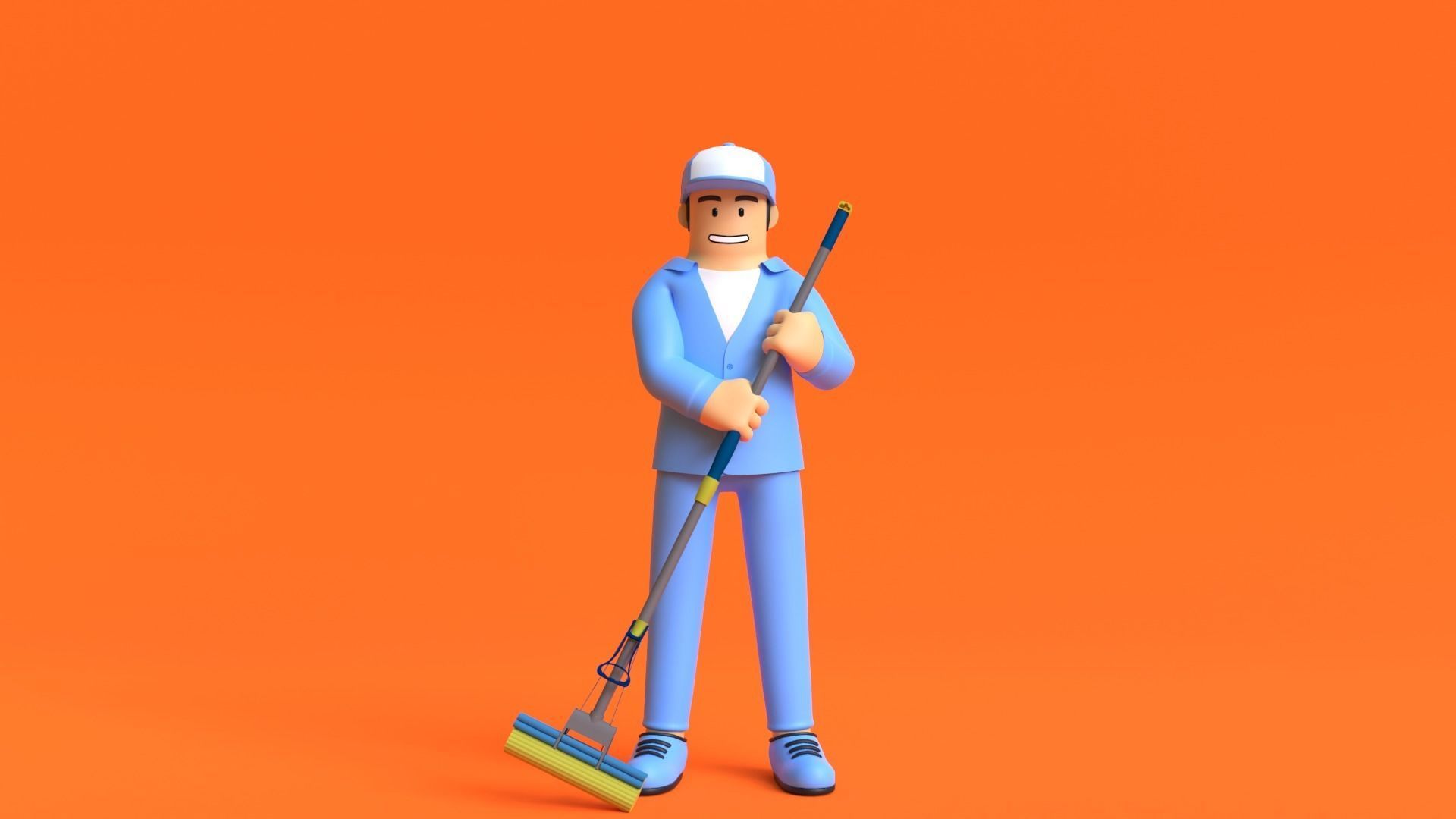 Minimal Worker 3D Cartoon Character 3D model_2