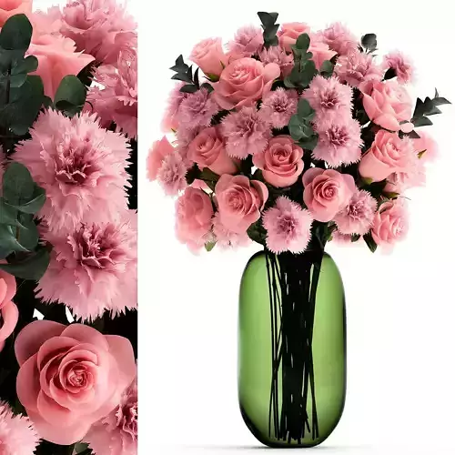 Bouquet of pink  flowers in a vase for decor 148 3D model