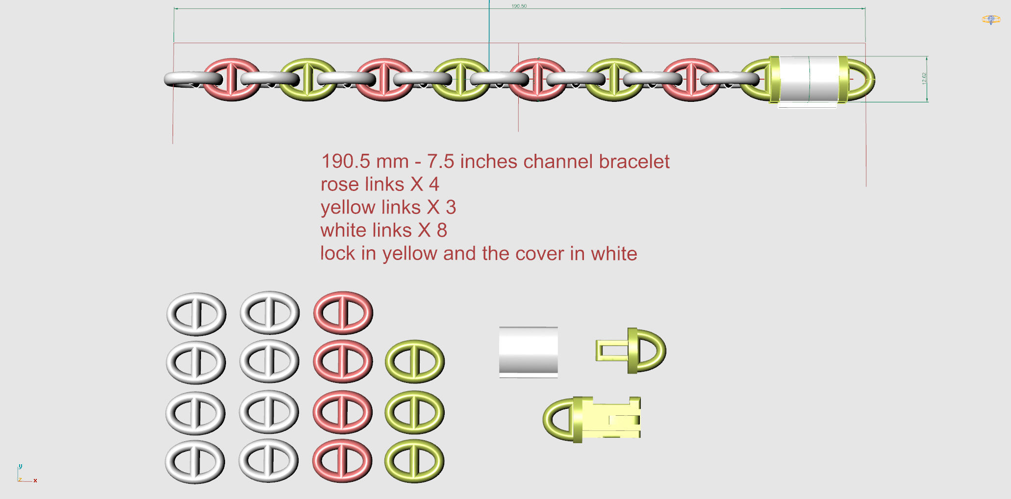 Anchor Mariner Chain model for chain or bracelet with lock 3D print model_3