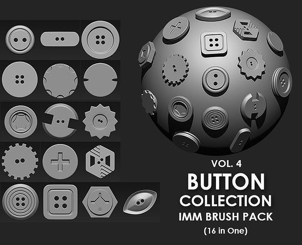 Buttons Collection IMM Brush Pack 16 in One VOL4 3D model
