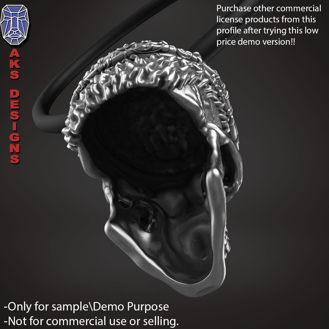 Biker skull with scarf 1 Pendant jewelry for demo use 3D print model_17