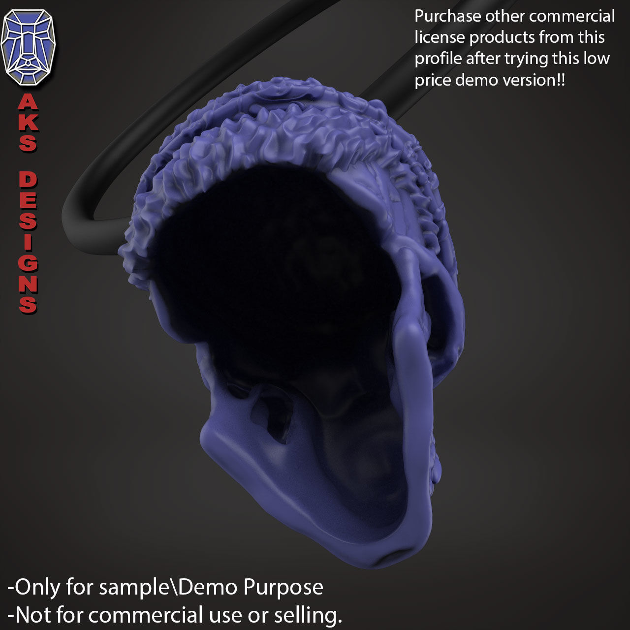 Biker skull with scarf 1 Pendant jewelry for demo use 3D print model_19