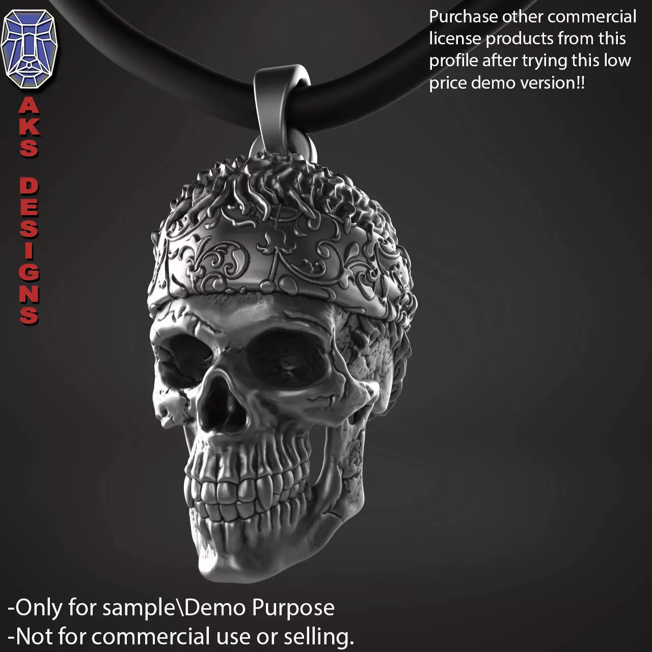 Biker skull with scarf 1 Pendant jewelry for demo use 3D print model_0