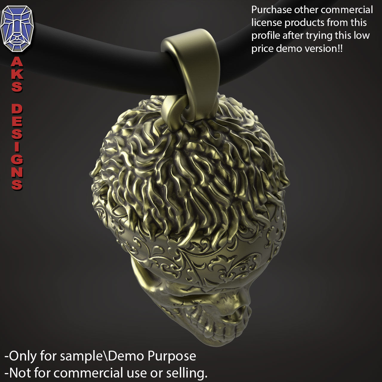 Biker skull with scarf 1 Pendant jewelry for demo use 3D print model_21