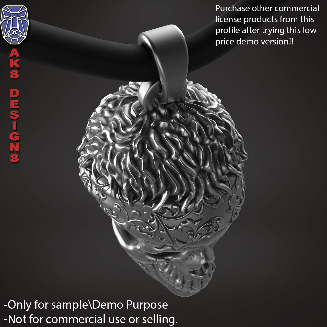 Biker skull with scarf 1 Pendant jewelry for demo use 3D print model_20