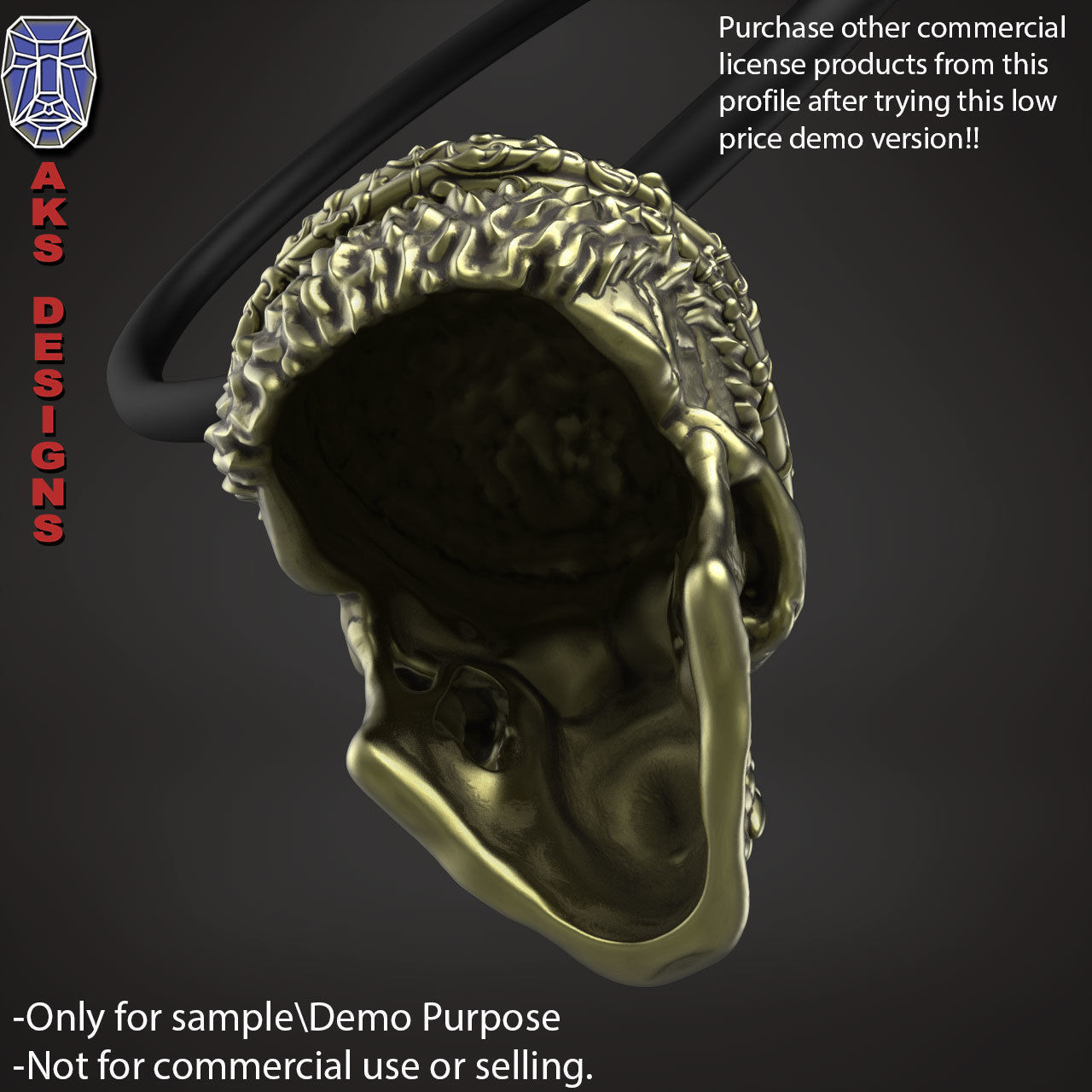 Biker skull with scarf 1 Pendant jewelry for demo use 3D print model_18