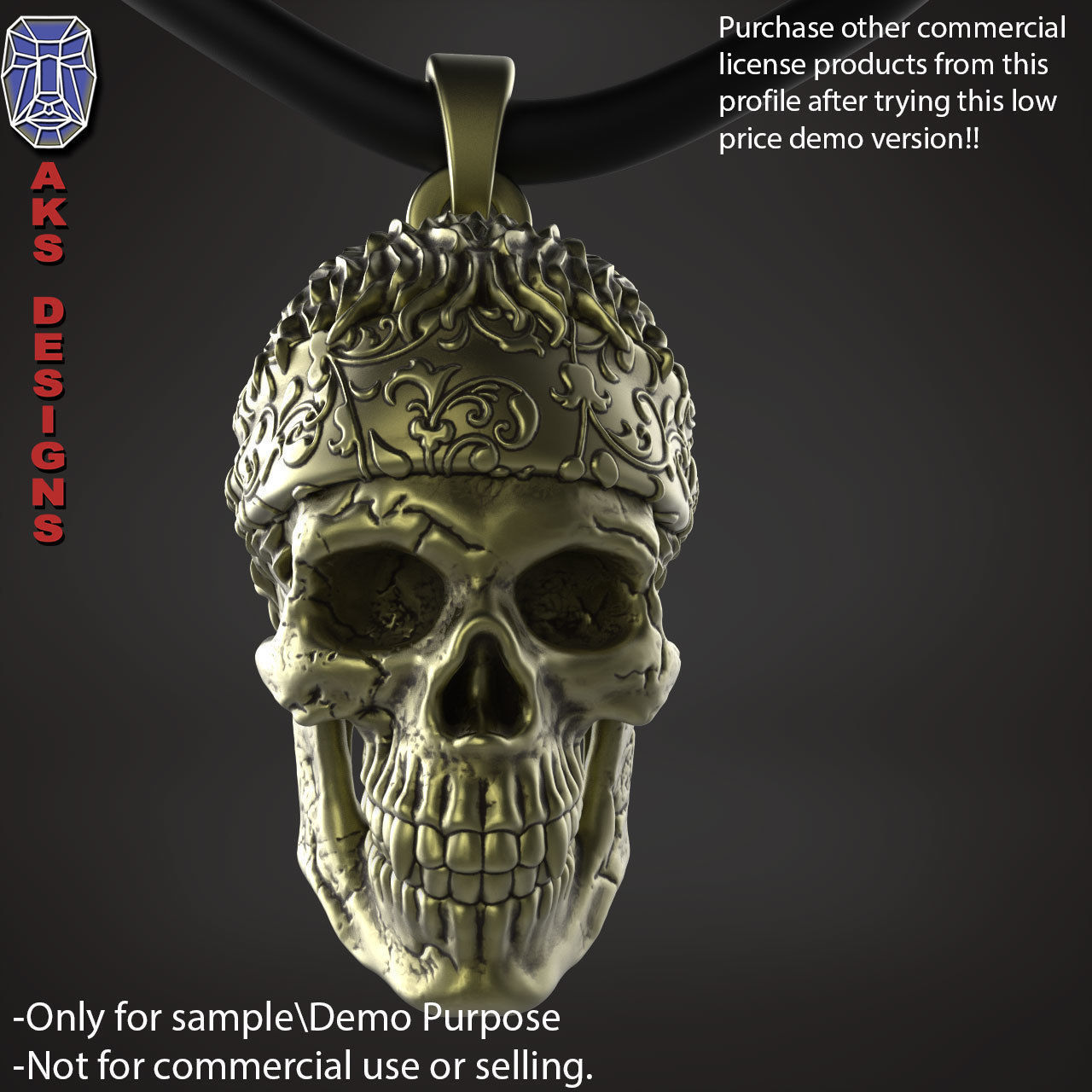 Biker skull with scarf 1 Pendant jewelry for demo use 3D print model_16