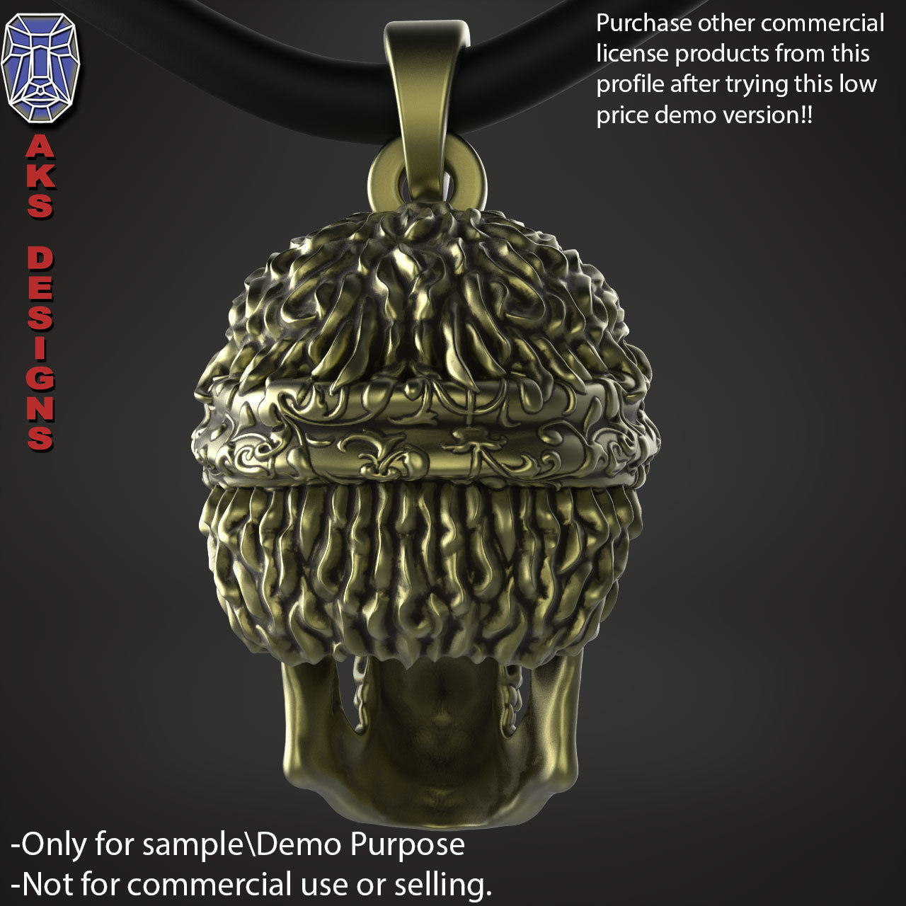 Biker skull with scarf 1 Pendant jewelry for demo use 3D print model_10