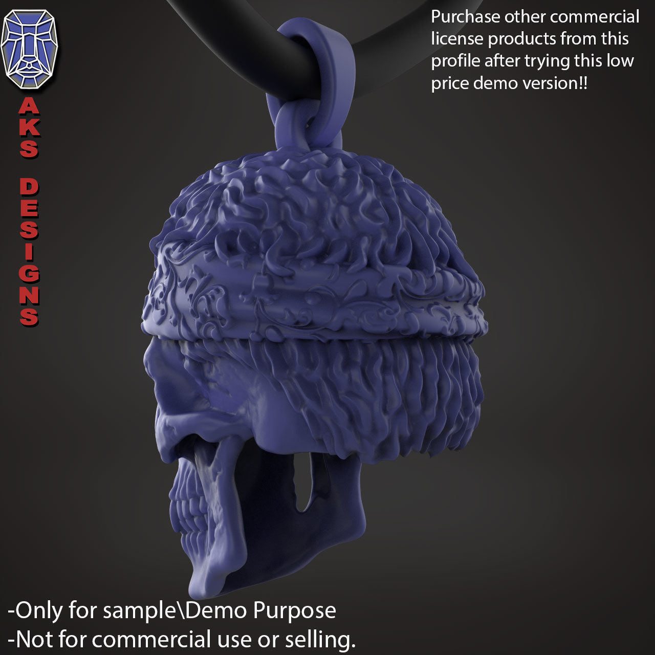 Biker skull with scarf 1 Pendant jewelry for demo use 3D print model_8