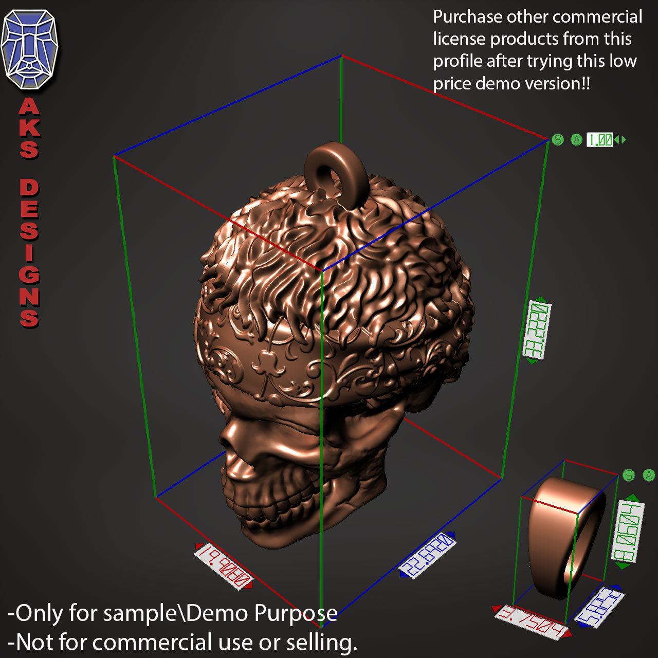 Biker skull with scarf 1 Pendant jewelry for demo use 3D print model_24