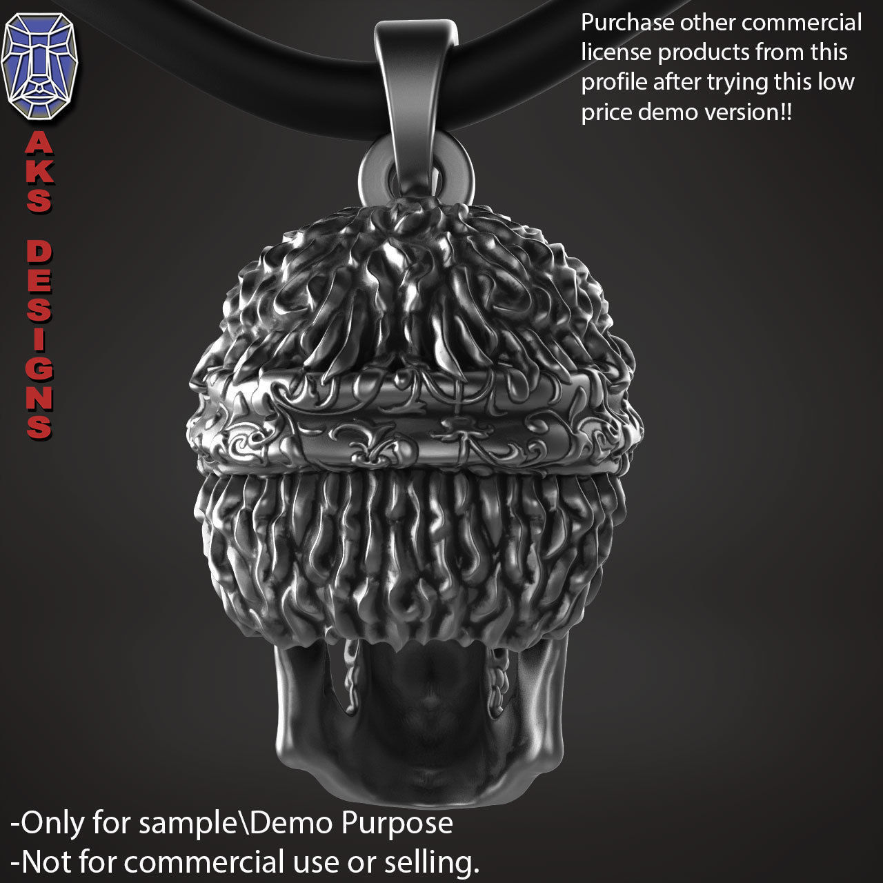 Biker skull with scarf 1 Pendant jewelry for demo use 3D print model_9