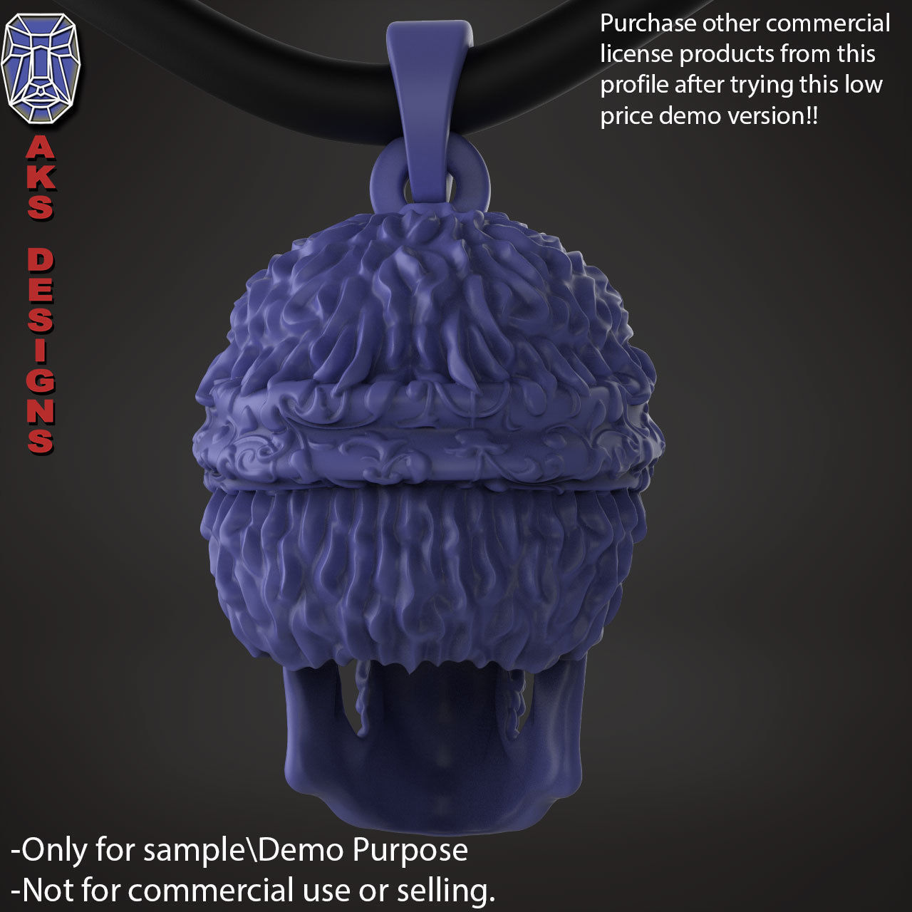 Biker skull with scarf 1 Pendant jewelry for demo use 3D print model_11