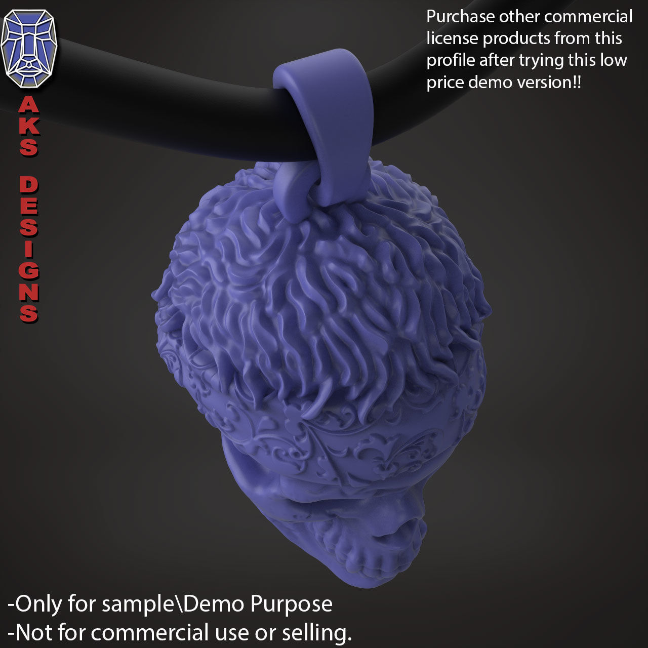 Biker skull with scarf 1 Pendant jewelry for demo use 3D print model_22