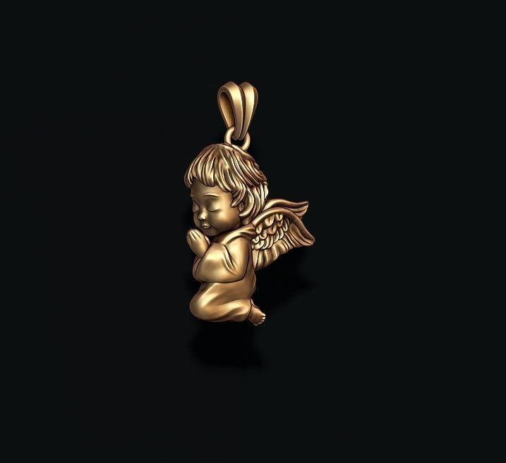 praying baby angel pendant 3D print model_2