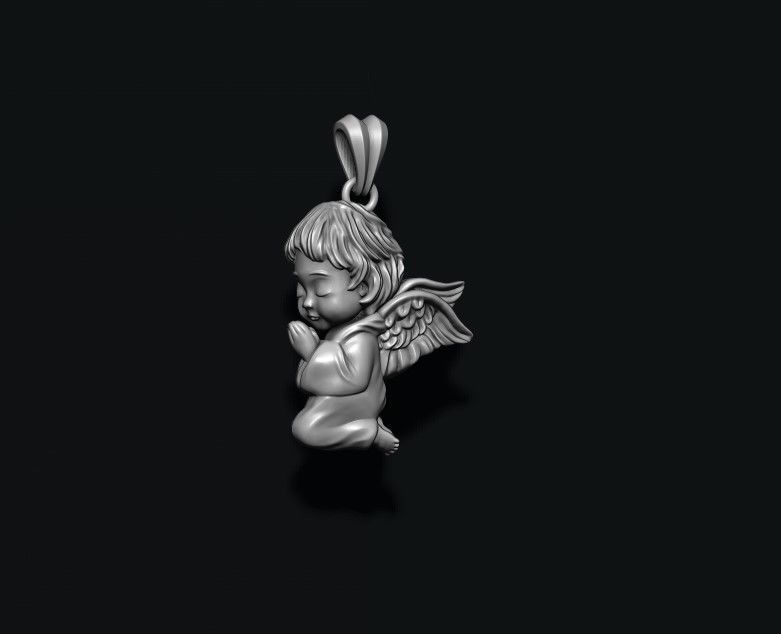 praying baby angel pendant 3D print model_6