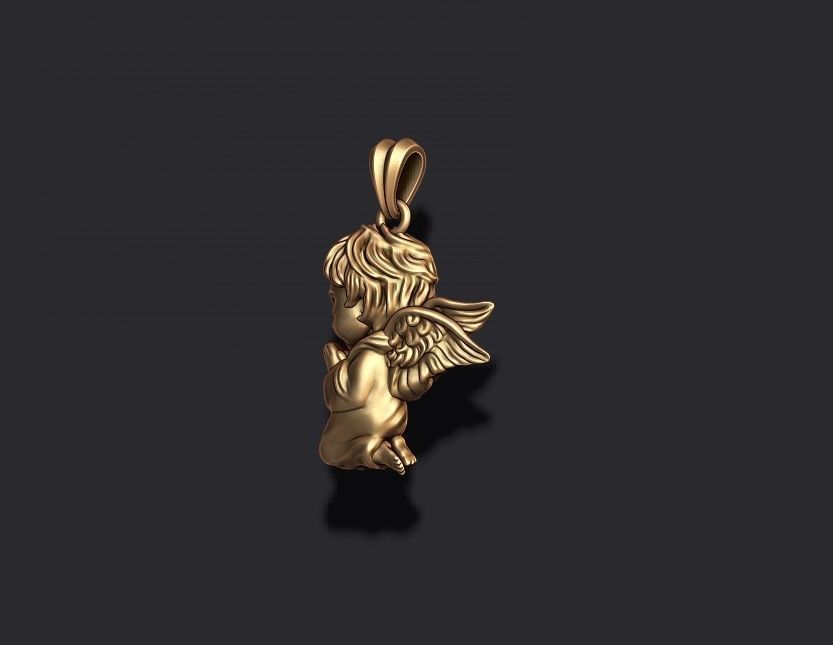 praying baby angel pendant 3D print model_3