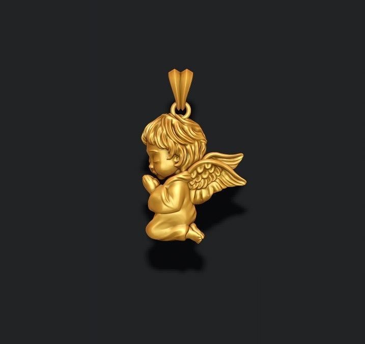 praying baby angel pendant 3D print model_5