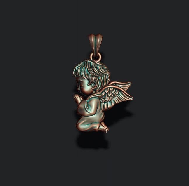 praying baby angel pendant 3D print model_4