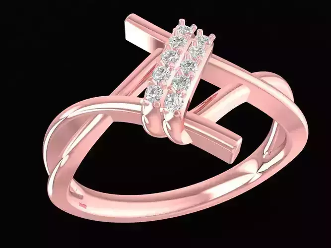 Twist Band Baguette Diamond Ring 3D Model 2187