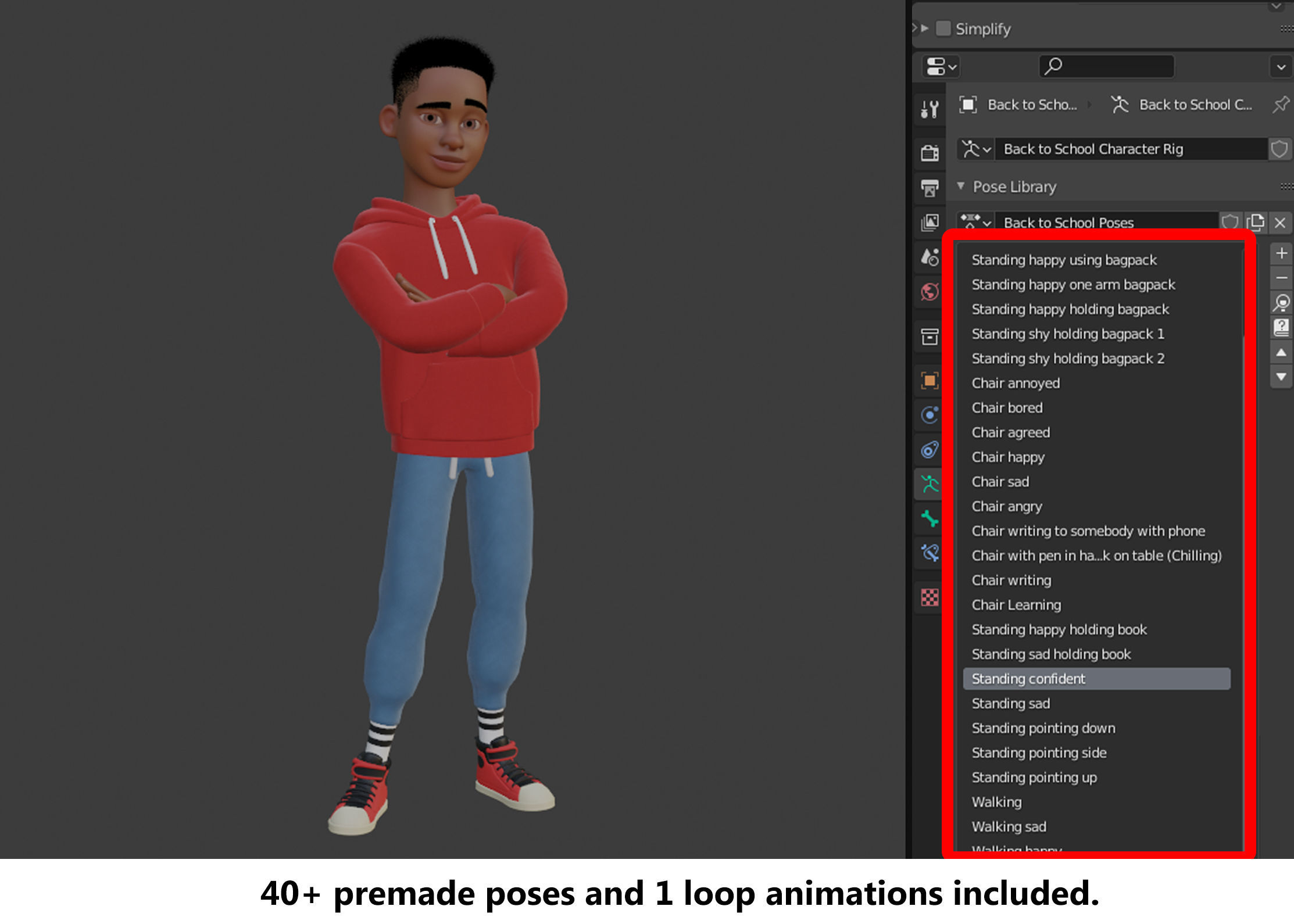 Cartoon Black Man Teen Rigged 3D model_15