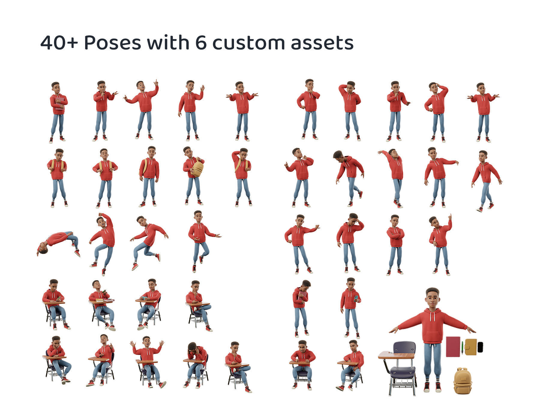 Cartoon Black Man Teen Rigged 3D model_2