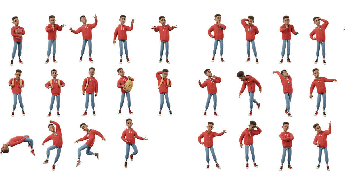 Cartoon Black Man Teen Rigged 3D model_23