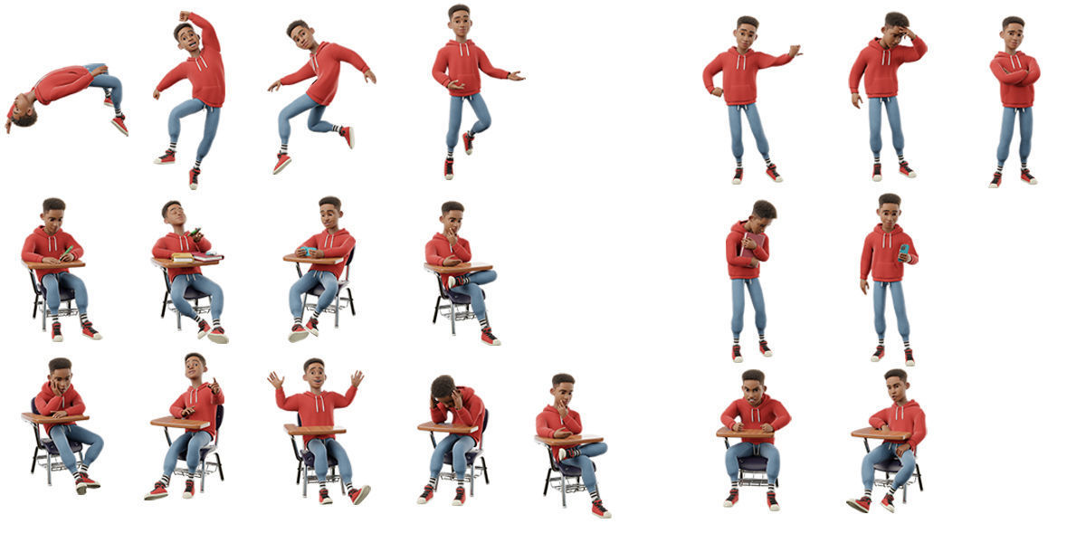 Cartoon Black Man Teen Rigged 3D model_22