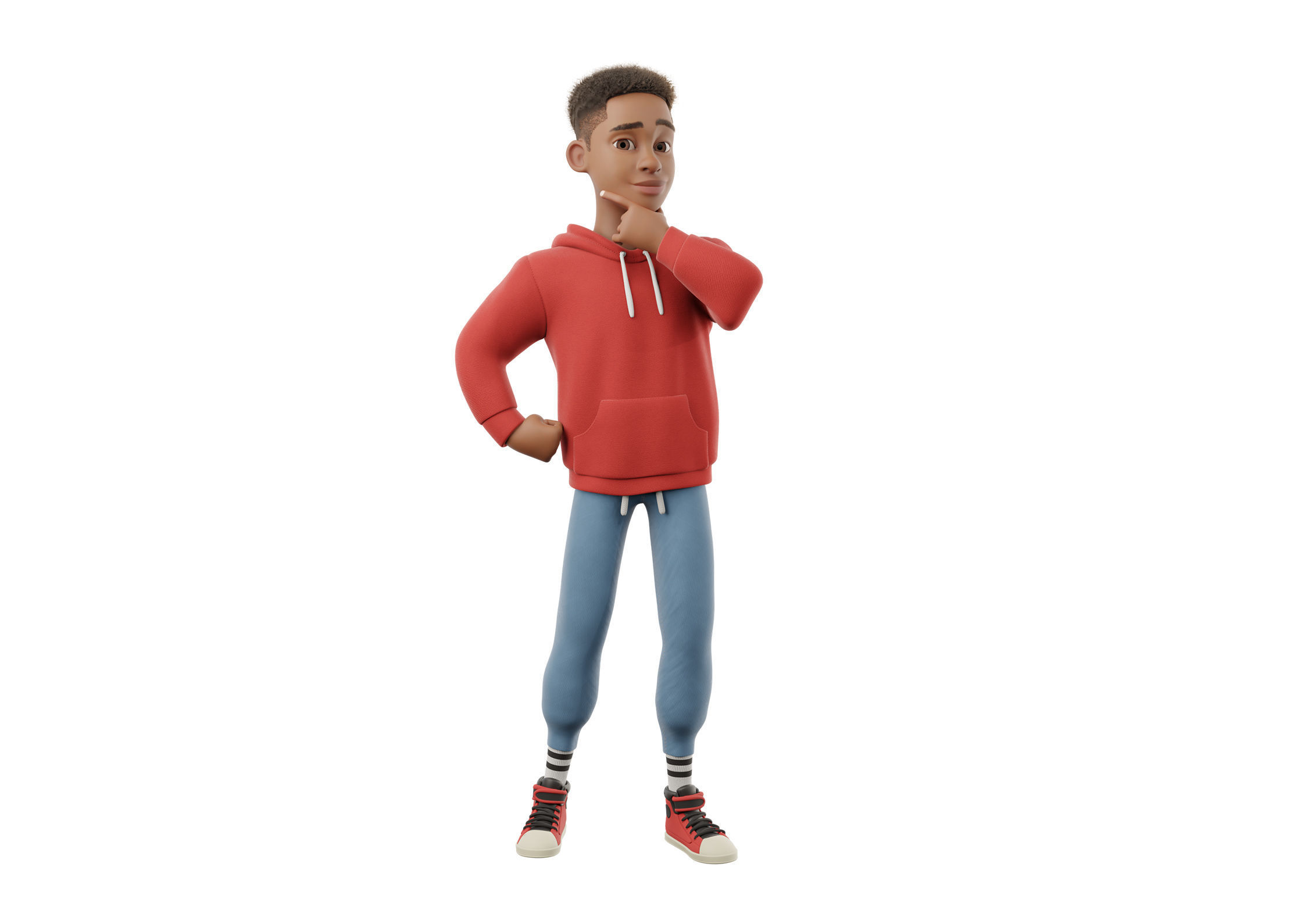 Cartoon Black Man Teen Rigged 3D model_7