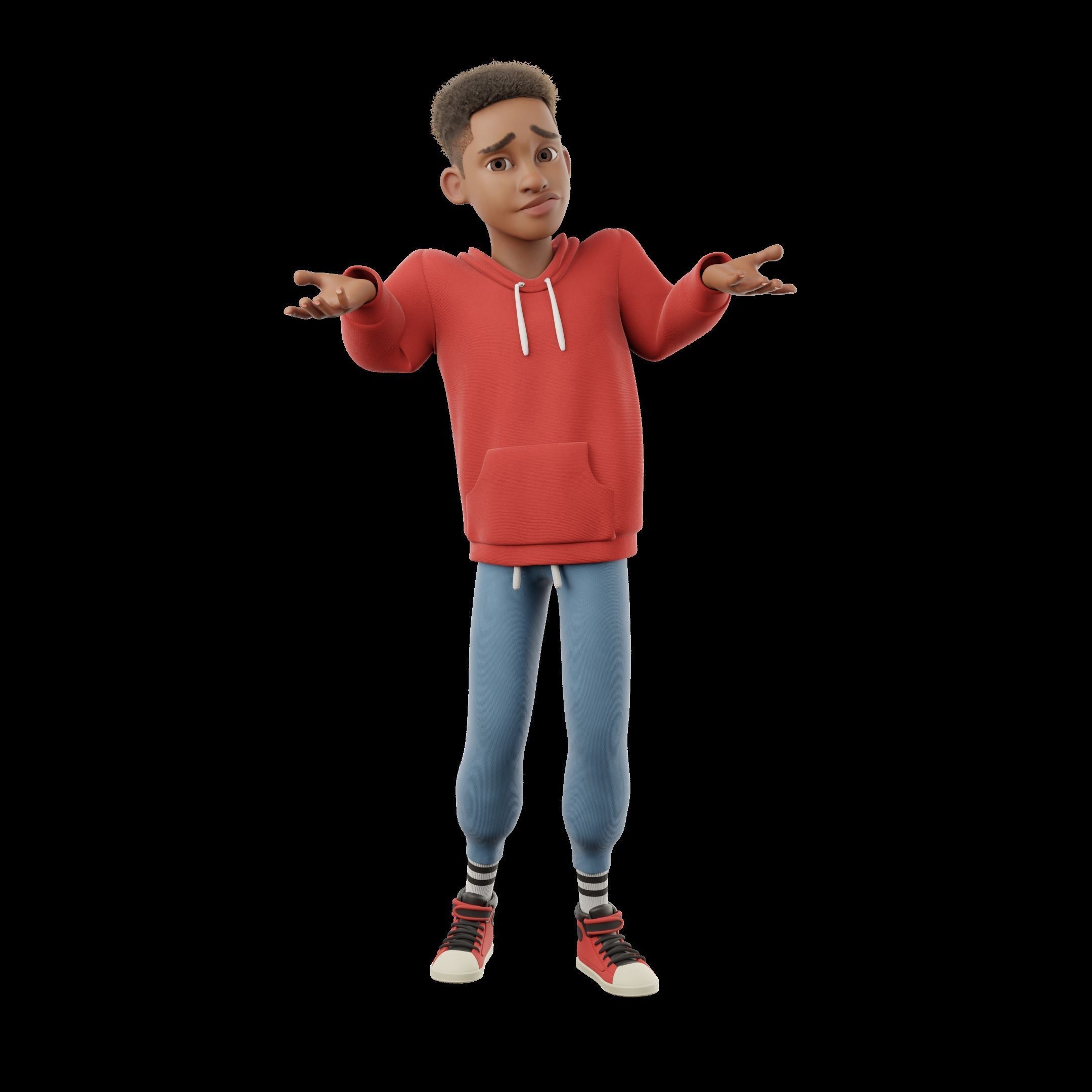 Cartoon Black Man Teen Rigged 3D model_26