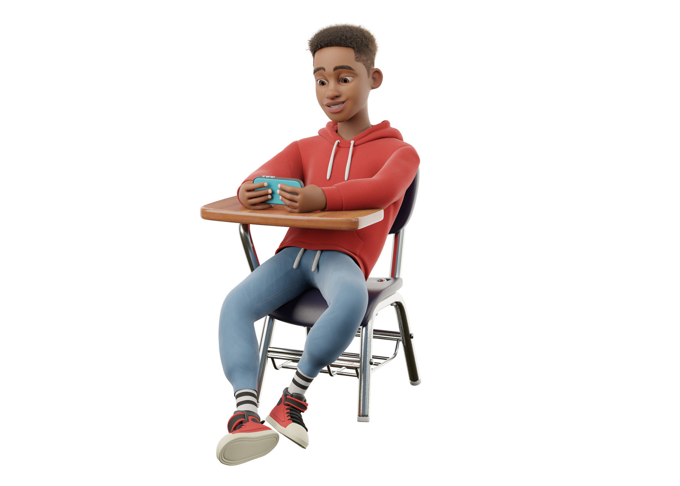Cartoon Black Man Teen Rigged 3D model_5