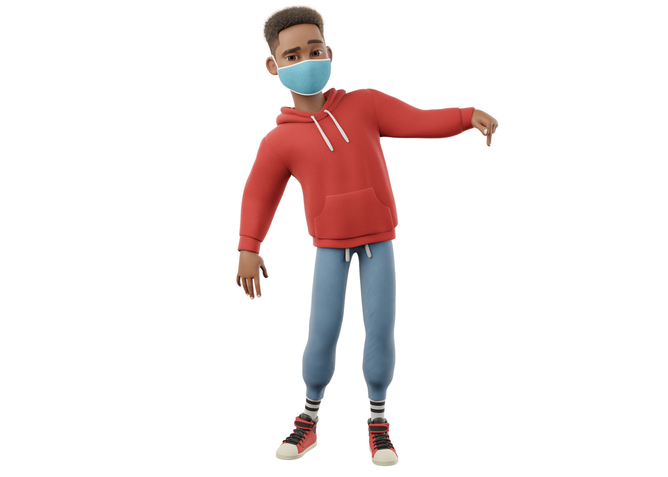 Cartoon Black Man Teen Rigged 3D model_11
