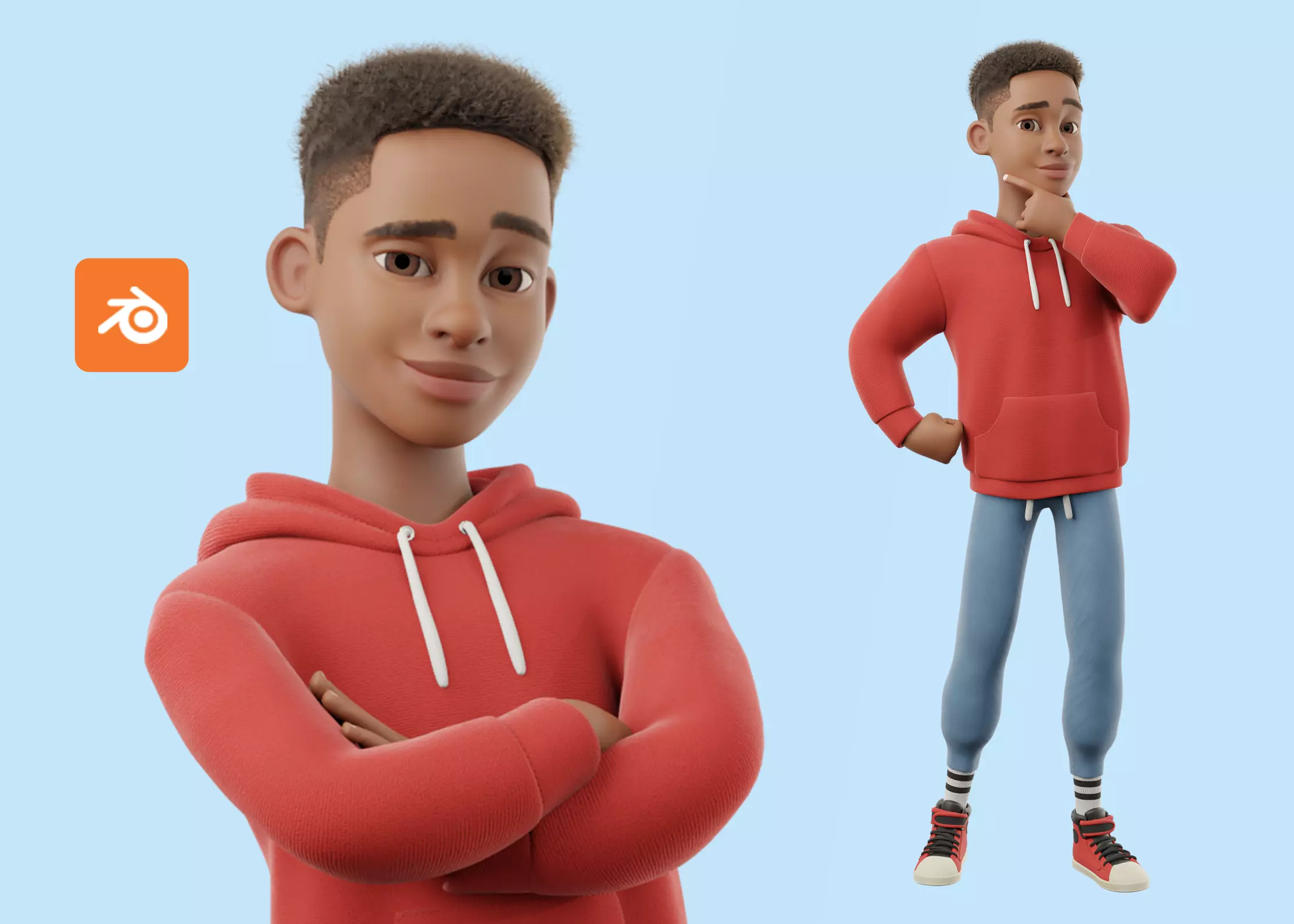 Cartoon Black Man Teen Rigged 3D model_0