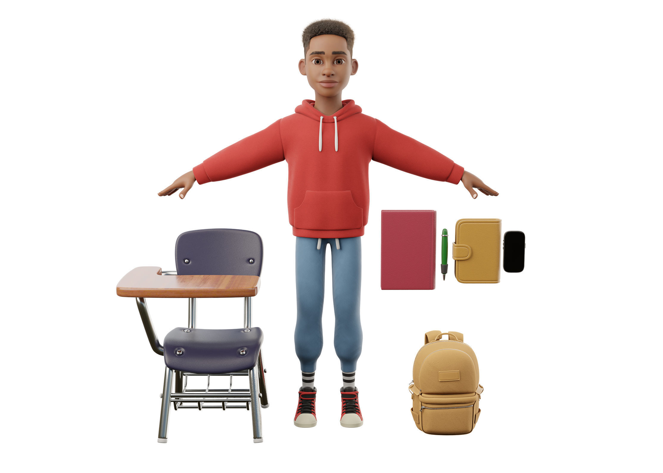 Cartoon Black Man Teen Rigged 3D model_16