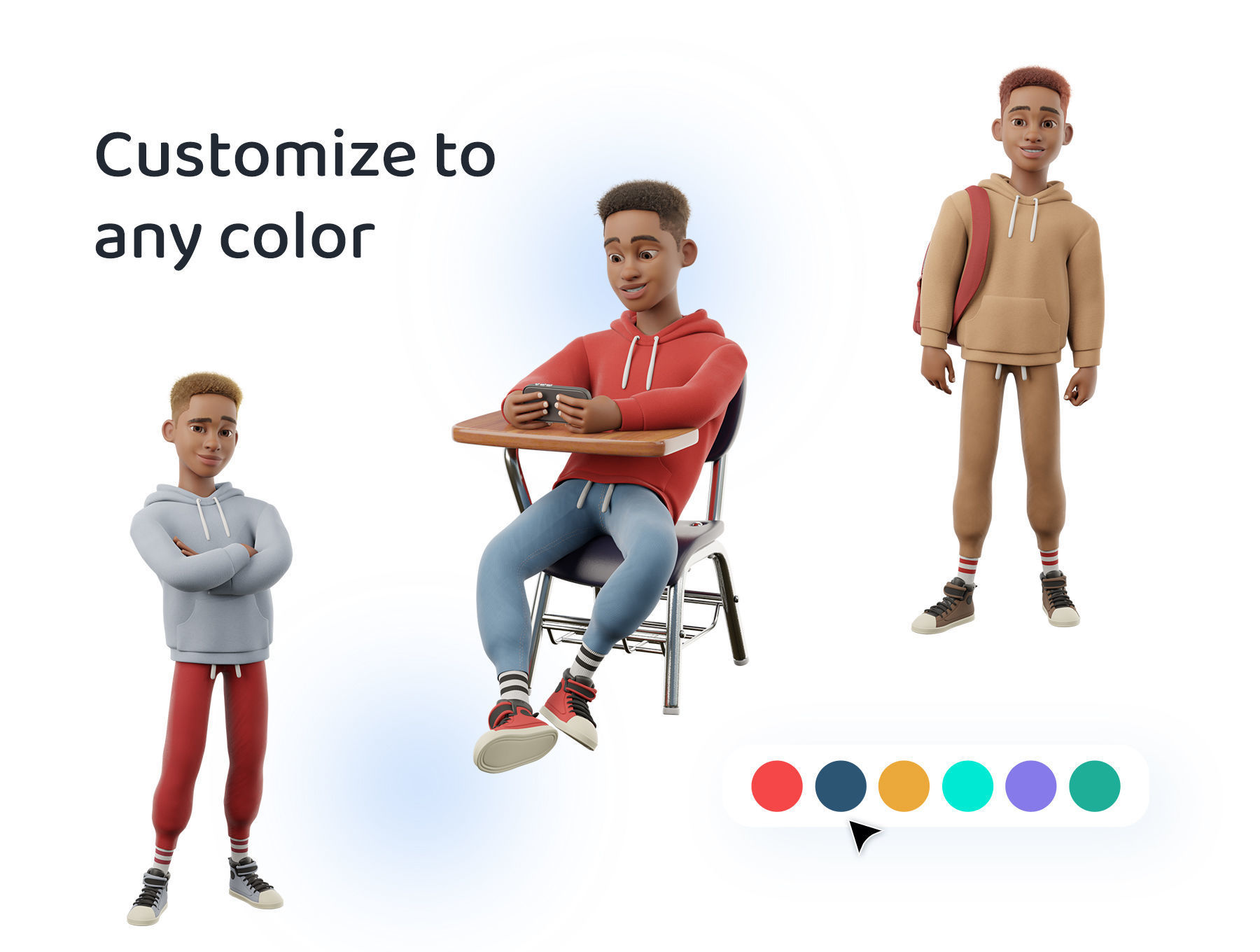 Cartoon Black Man Teen Rigged 3D model_6