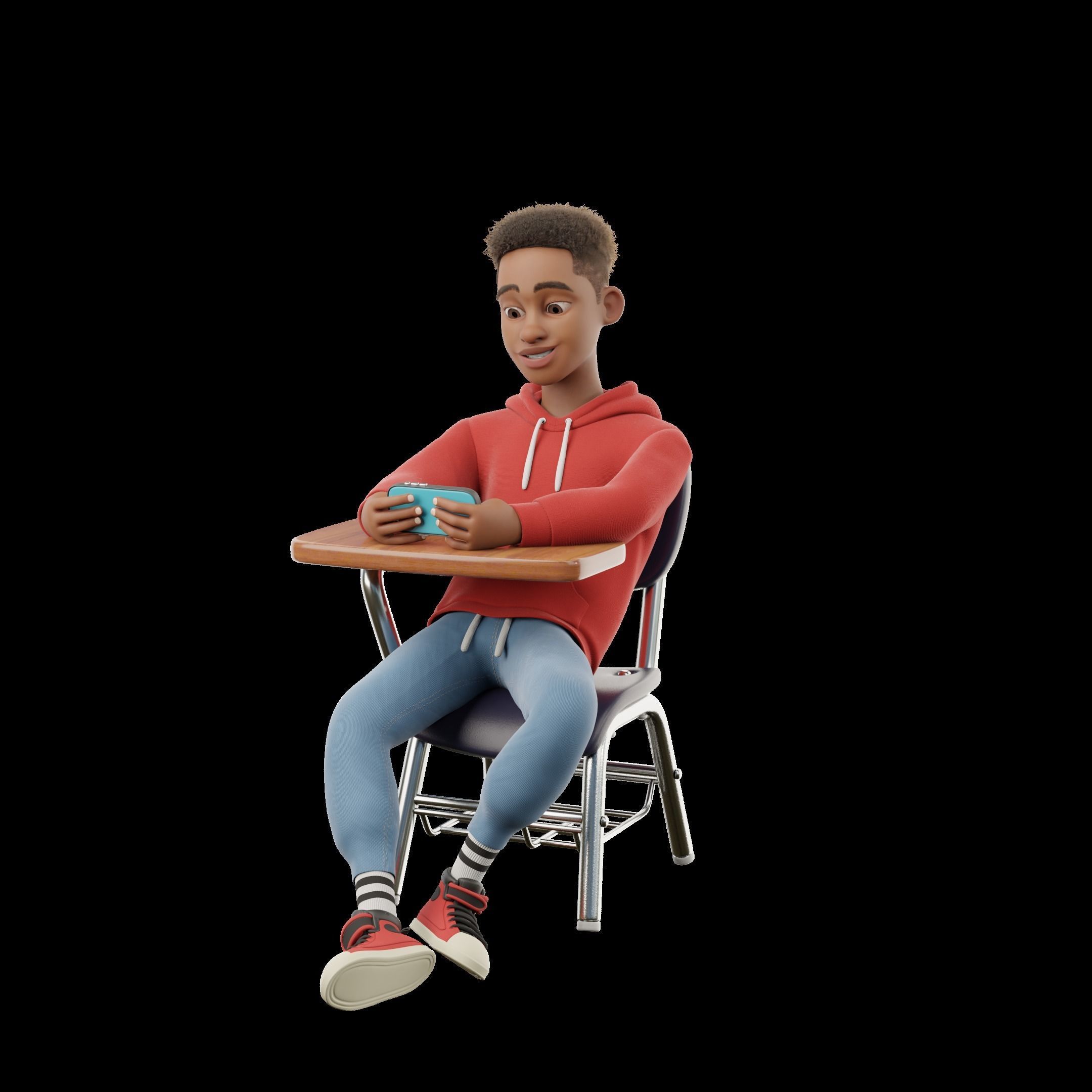 Cartoon Black Man Teen Rigged 3D model_30
