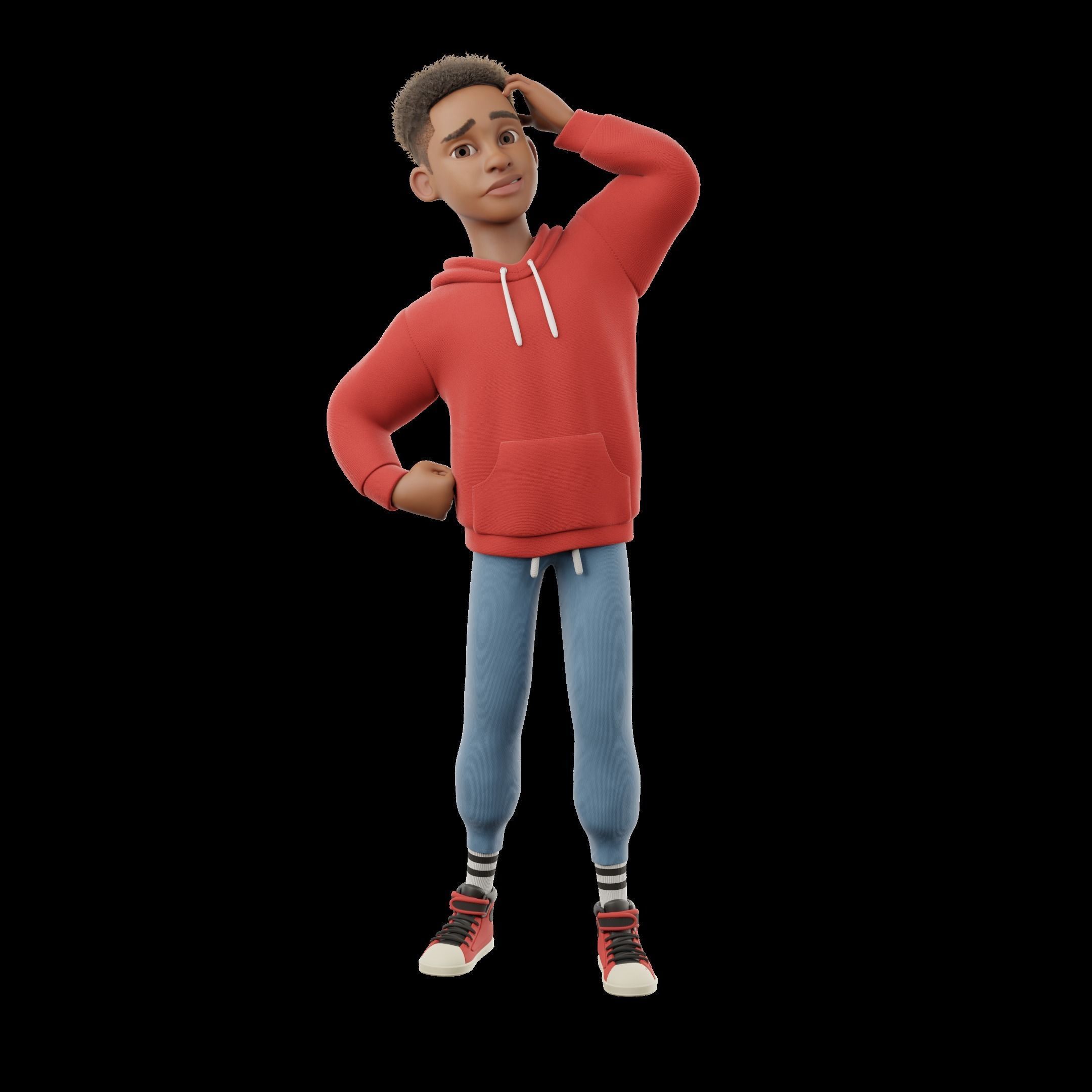 Cartoon Black Man Teen Rigged 3D model_29