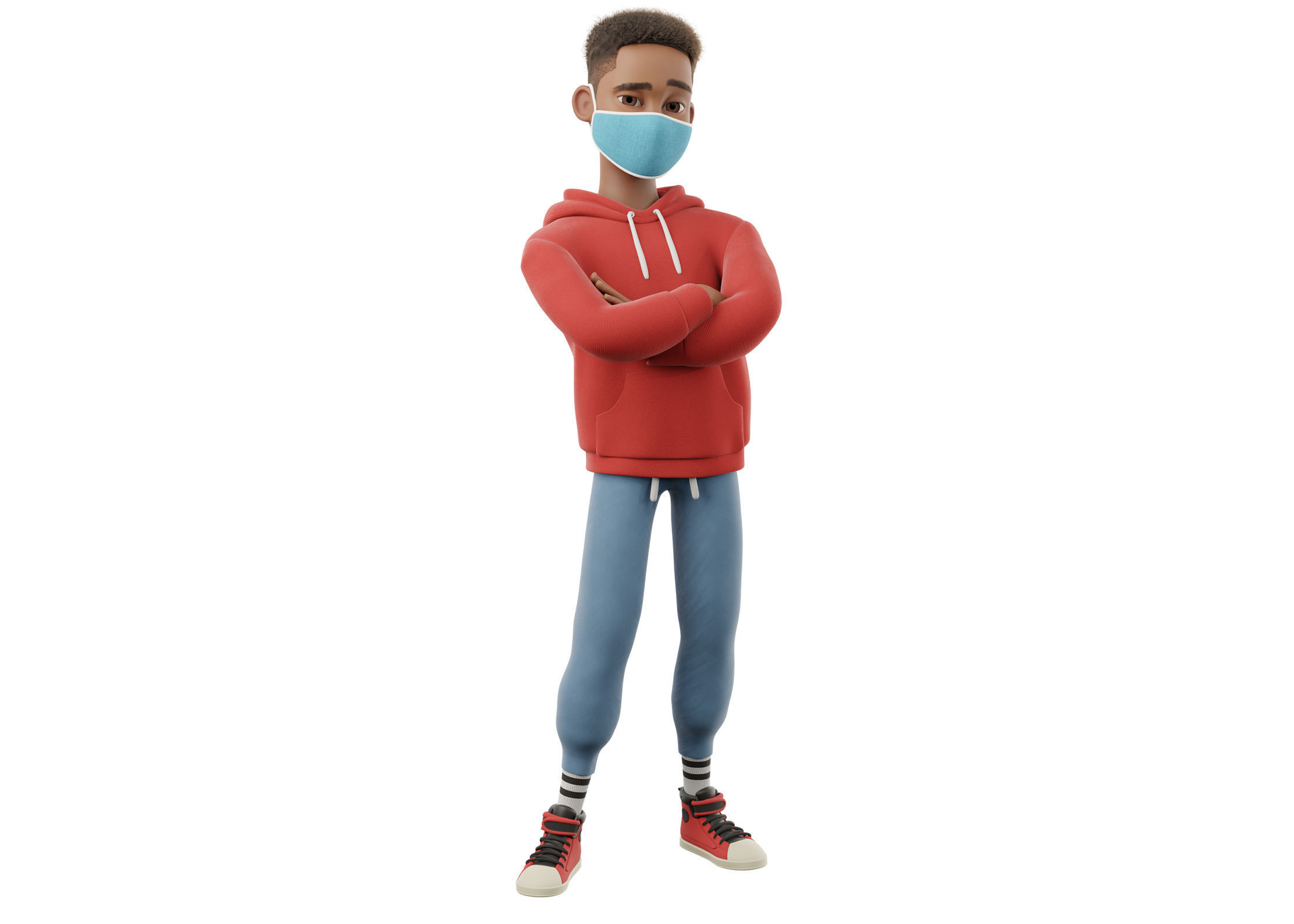 Cartoon Black Man Teen Rigged 3D model_24