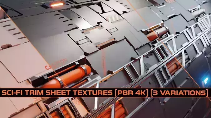 Sci fi Trim sheet texture 3 Variations Low-poly 3D model