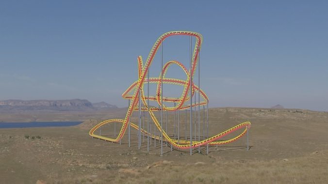Rollercoaster train track in shape of cowboy hat Low-poly 3D model