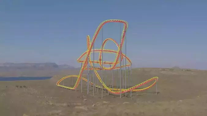Rollercoaster train track in shape of cowboy hat Low-poly 3D model