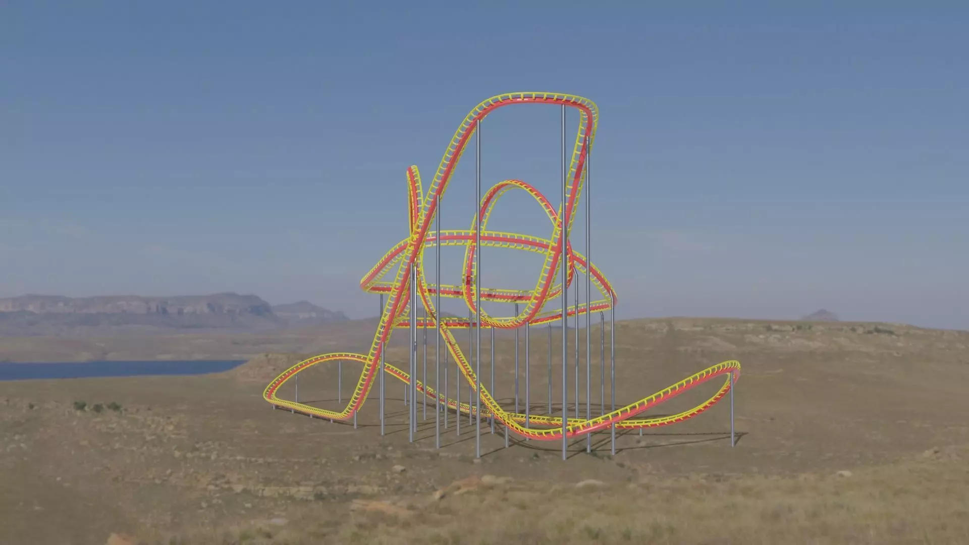 Rollercoaster train track in shape of cowboy hat Low-poly 3D model_0