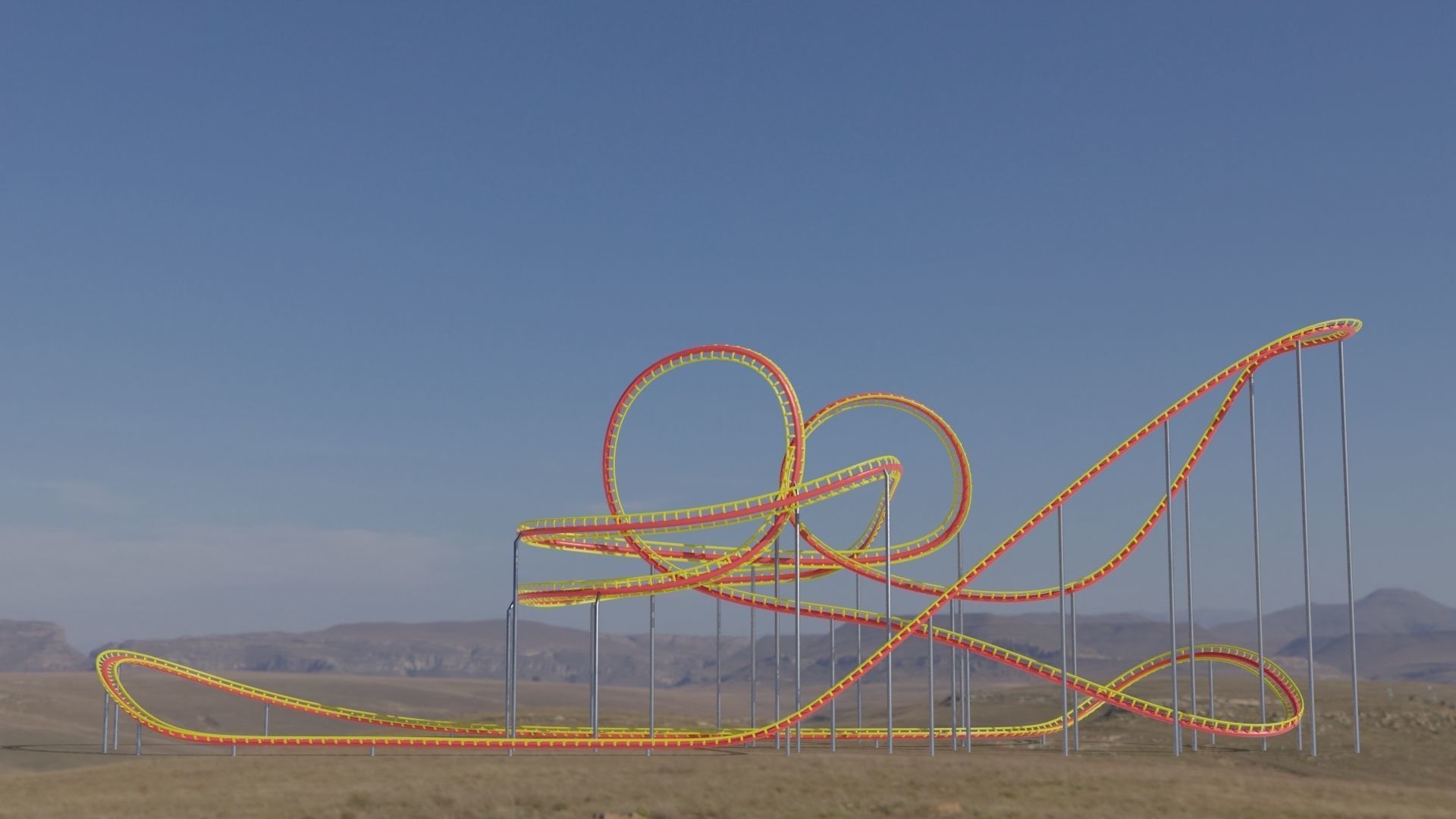 Rollercoaster train track in shape of cowboy hat Low-poly 3D model_6