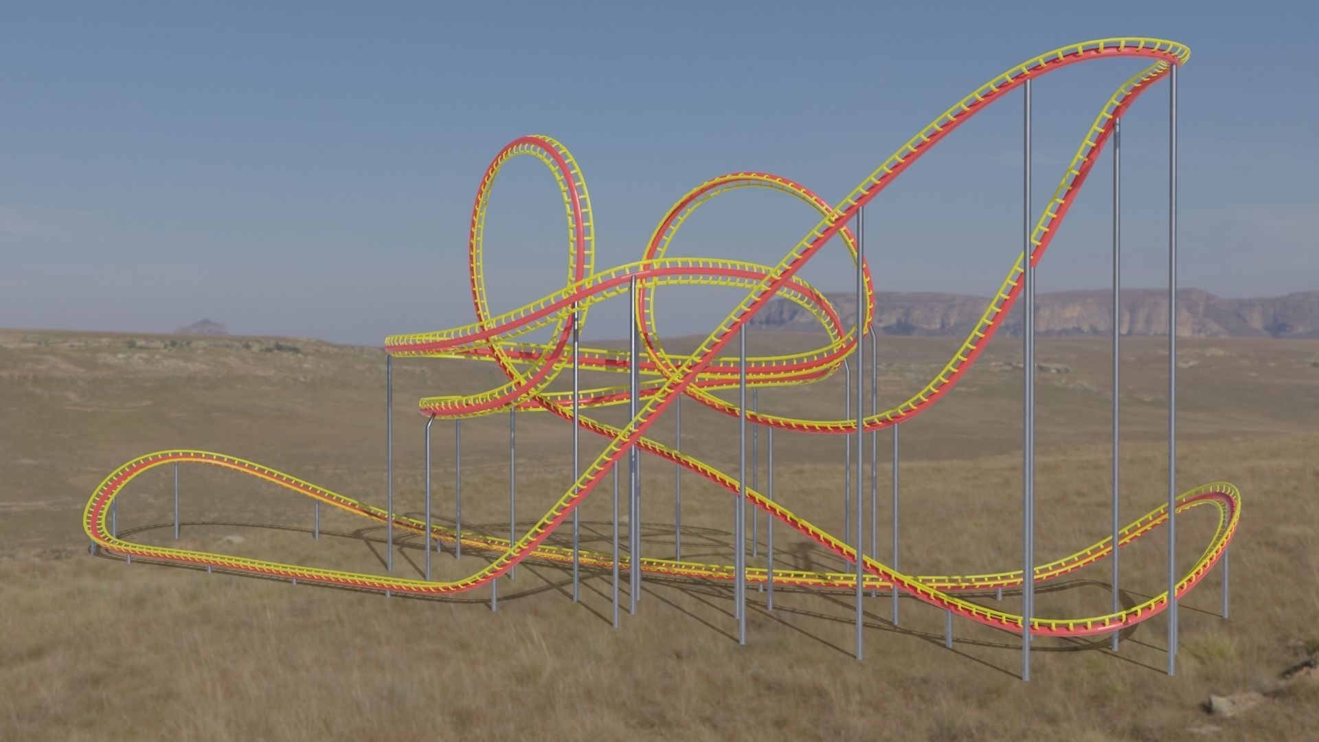 Rollercoaster train track in shape of cowboy hat Low-poly 3D model_11