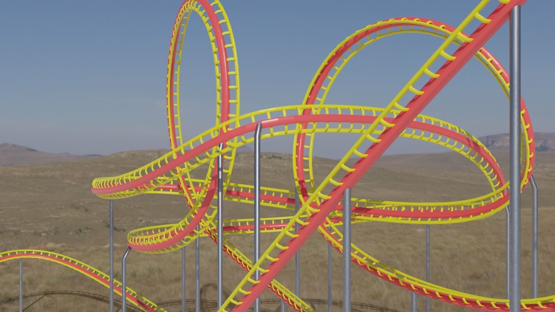 Rollercoaster train track in shape of cowboy hat Low-poly 3D model_20