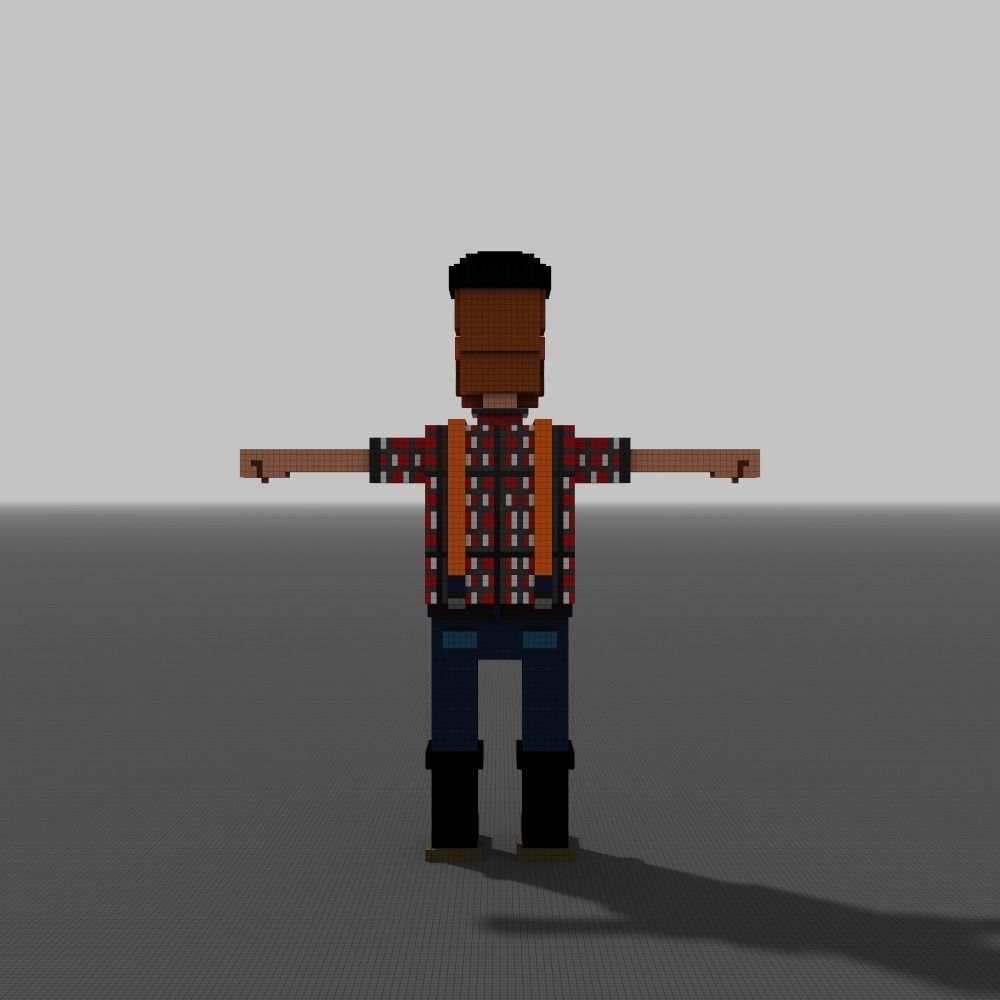 Voxel Woodcutter Low-poly 3D model_10