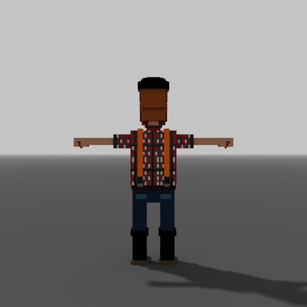 Voxel Woodcutter Low-poly 3D model_4