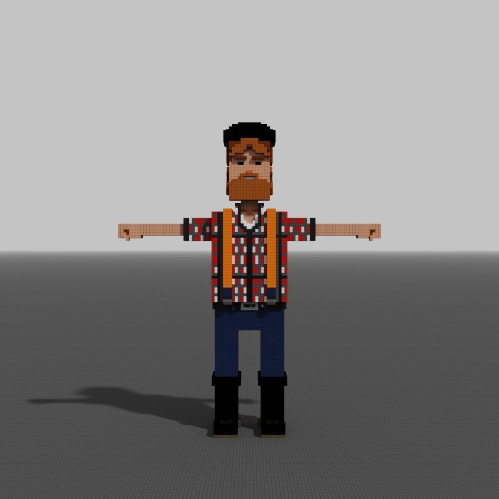 Voxel Woodcutter Low-poly 3D model_8