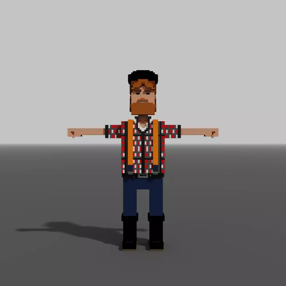 Voxel Woodcutter Low-poly 3D model_0