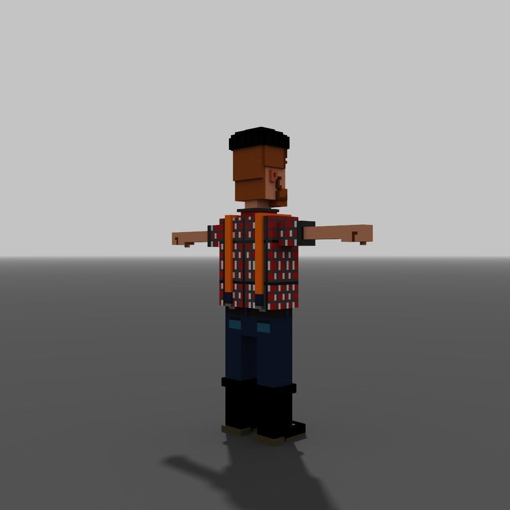Voxel Woodcutter Low-poly 3D model_5