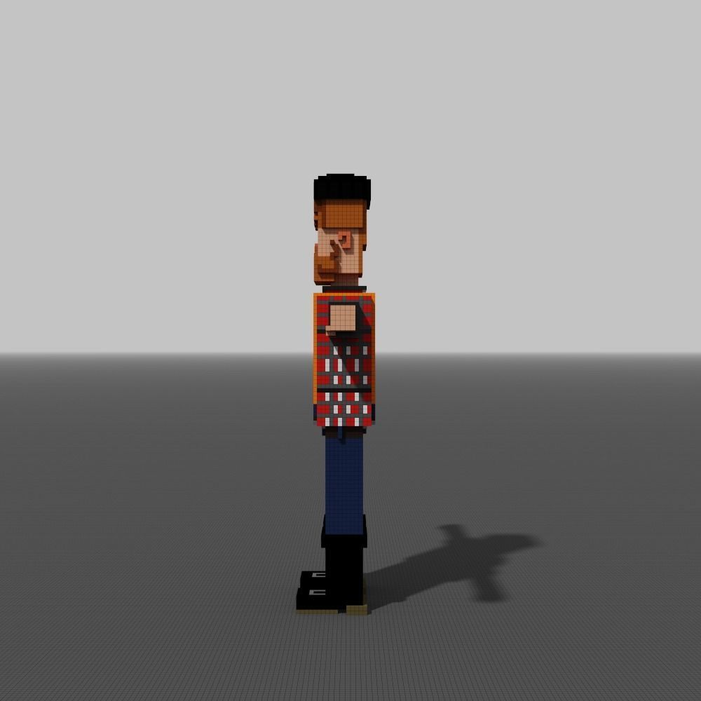 Voxel Woodcutter Low-poly 3D model_9